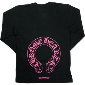 CHROME HEARTS HORSESHOE L/S TEE BLACK/PINK ロンT 黒 【新古品・未使用品】