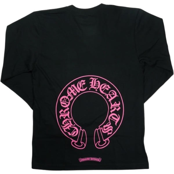 CHROME HEARTS HORSESHOE L/S TEE BLACK/PINK ロンT 黒 【新古品・未使用品】
