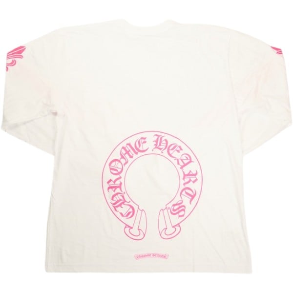 CHROME HEARTS HORSESHOE L/S TEE WHITE/PINK ロンT 白 【新古品・未使用品】