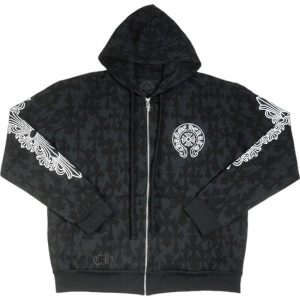 CHROME HEARTS W/BLACK CEMRTY PRINT ZIP HOODIE BLACK ジップパーカー【新古品・未使用品】