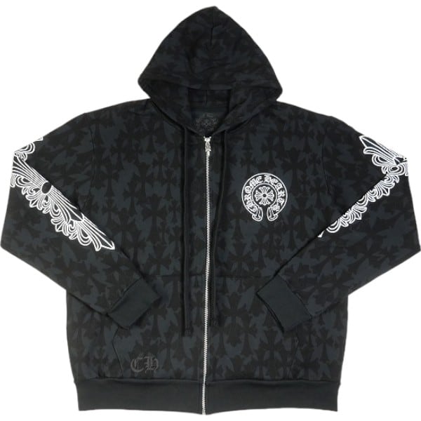CHROME HEARTS W/BLACK CEMRTY PRINT ZIP HOODIE BLACK ジップパーカー【新古品・未使用品】